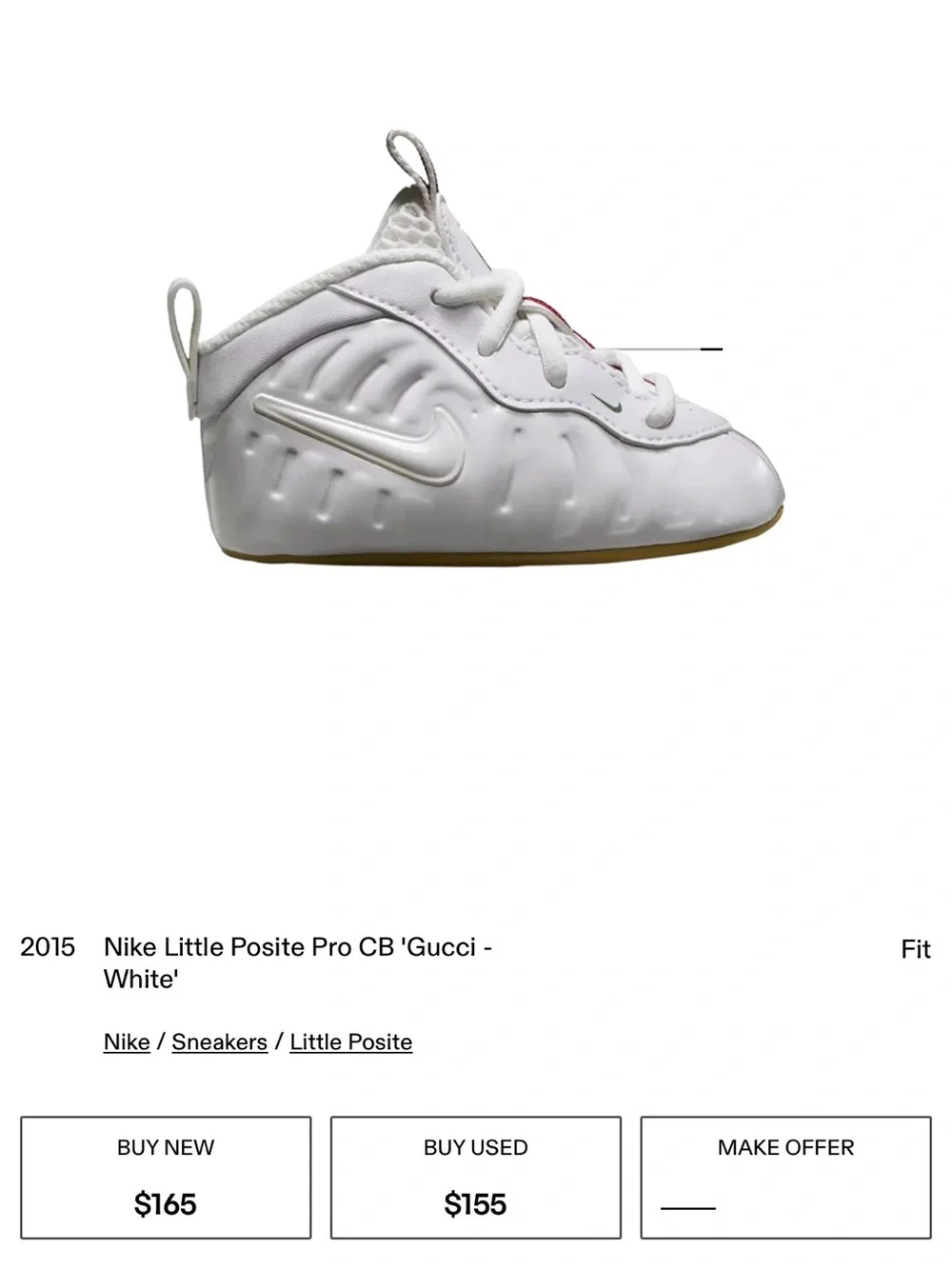 Nike Little Posite Pro CB “Gucci-White” EUC Size 2C Baby